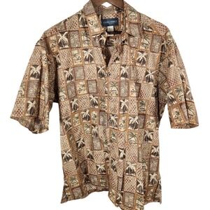 Cooke Street Honolulu Tan Tropical Print Cotton Casual Button Up Shirt Sz Medium